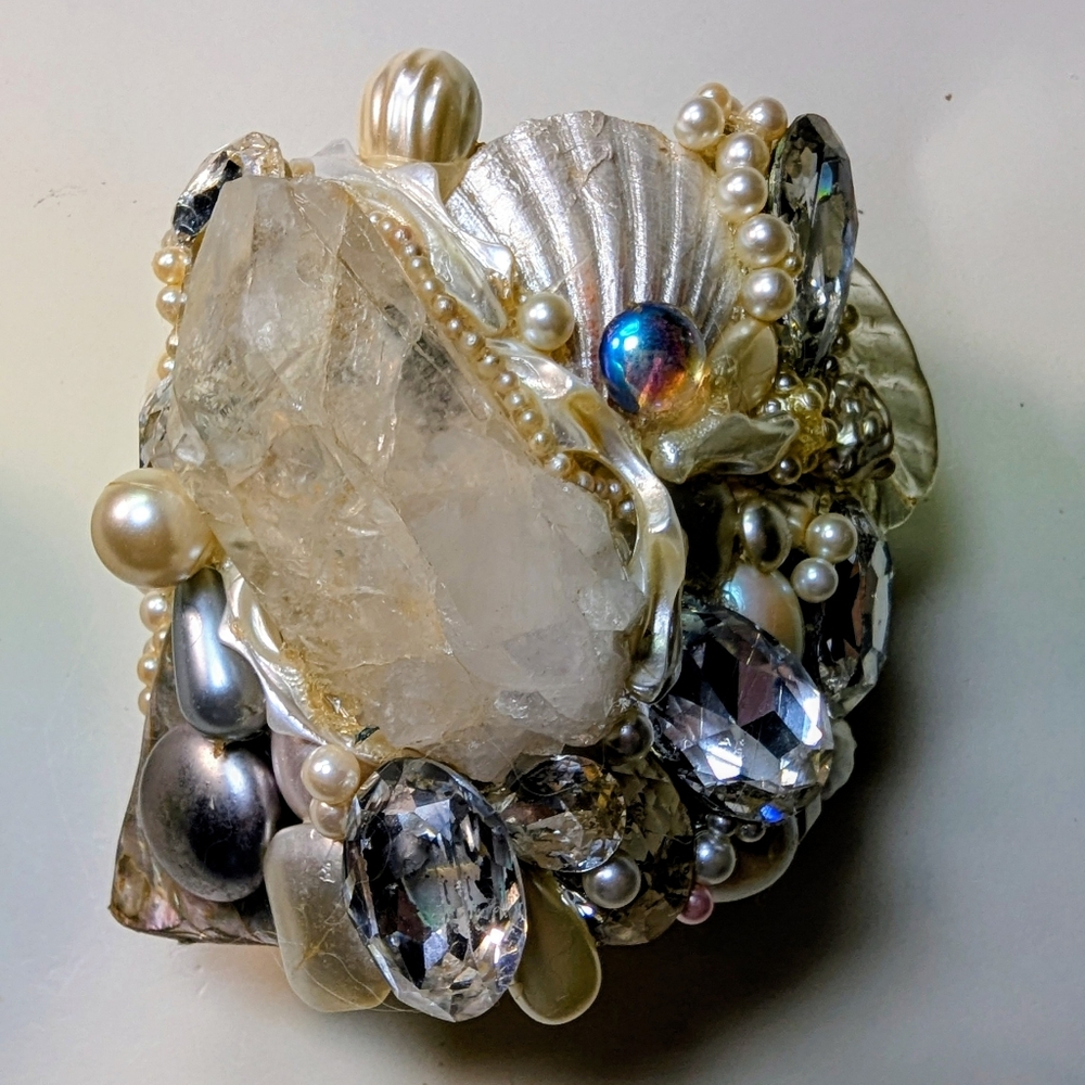 Wendy Gell One Of A Kind Risky Quartz Crystal Abalone Pearls Swarovski Jewels .
